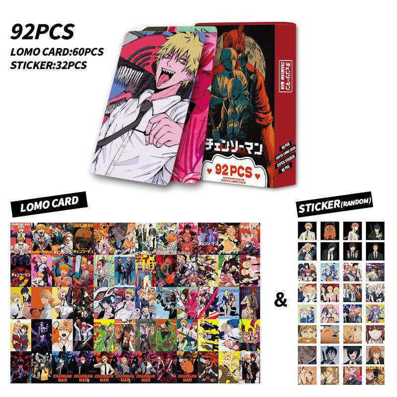 New 92-piece high-definition color printed photo cards, Chainsaw Man double-sided LOMO cards, anime merchandise, collectible card stickers.