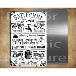 Funny Bathroom Powder room Rules  8 x 12" metal sign -