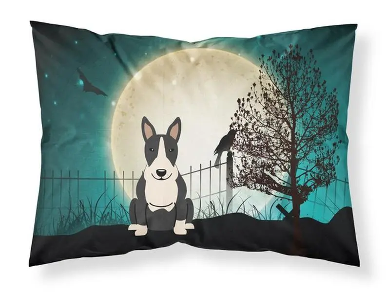 Scary Theme Halloween Black White Bull Terrier Fabric Standard Size Pillowcase - Breathable, Moisture-Wick, Machine Washable, Room Decor, House Decor, 20.5x0.25x30in, Enhances Beauty