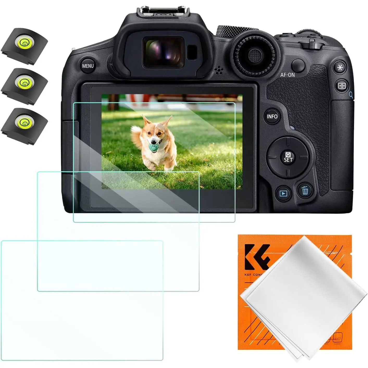 K&F CONCEPT 3-Pack Camera Screen Protector & Hot Shoe Cover, 0.3mm 9H Hardness Tempered Glass, Anti-Scratch Bubble-Free Camera Accessories for Canon EOS R6 II/R6/R7