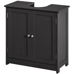 Double Splash Resistant Black Pedestal Sink Base Storage Cabinet Custom U Cut Out Adjustable Height Inner Divider Clear Separate Weight Limits Total 22 Lbs Shelf 7 Lbs Top 8.8 Lbs Turn Wasted Under Sink Space Into Closed Storage For Household Bathrooms