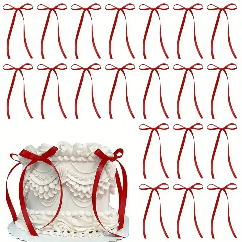 20-Piece Bow Cake Decoration Set, Cake Decoration Supplies, Includes & Ribbons, Perfect for Cakes, Cupcakes, Baby Shower, Birthday Parties, Weddings, Cake Decorating Set
