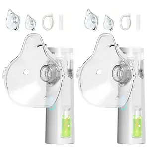 2Pcs Portable  with 400mA LithiumBattery for Adults & Kids Adjustable NebulizationRate Mesh Mask for Breathing Problems & FacialHydration No Battery Installation Needed