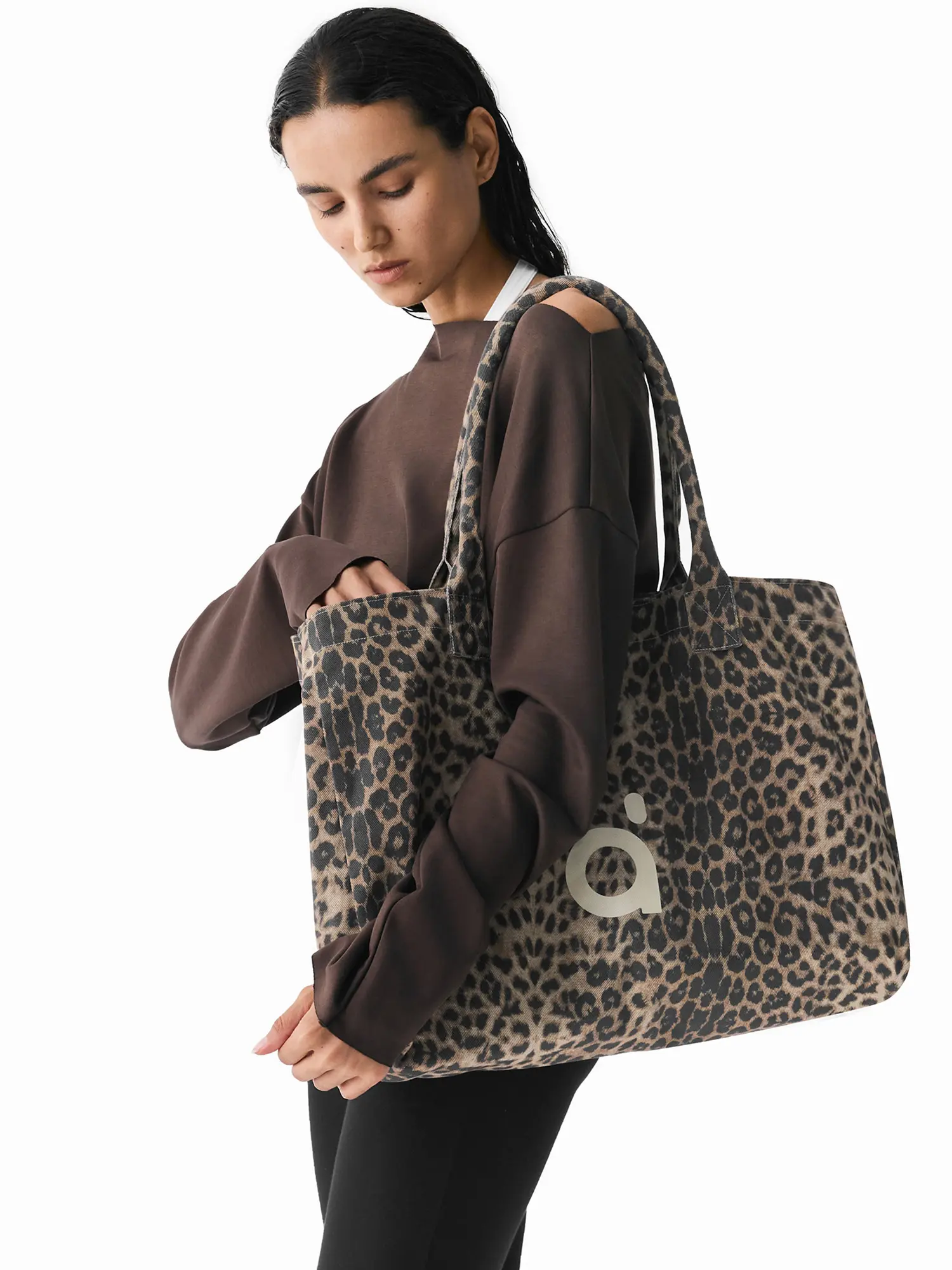 FDR X AOSSIO Women's Vintage Leopard Print Canvas Tote Bag Large Capacity Shoulder Carryall Gym Commuter Shopper Bag
