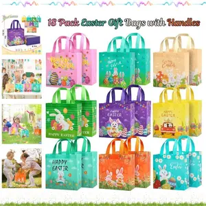 18 Pack Easter Gift Bags with Handles – Kids Non-Woven Easter Basket Bags, Egg Hunt Game Favors, Reusable Treat Bags, Party Favors & Easter Gift for Egg Hunts