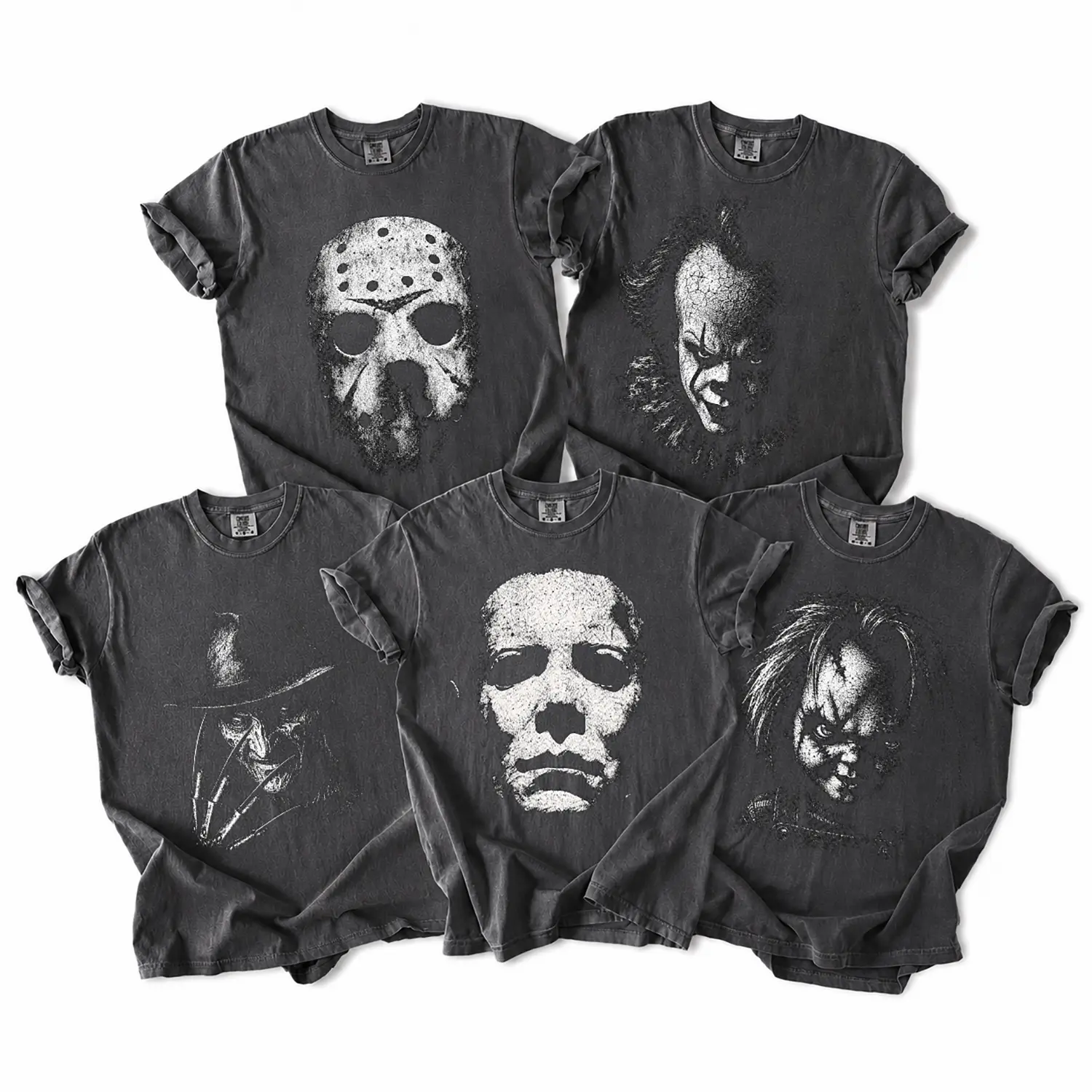 Comfort Colors Retro Horror Movie Characters Halloween Shirts, Matching Halloween Party Tees, Group Tees.