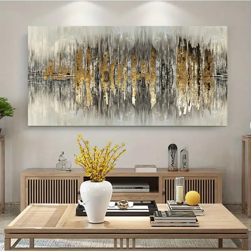 1-Piece 30×60 in Textured Abstract Water Reflection Canvas Wall Art, Large Wall Decor Ideas for Living Room, Home Office, Housewarming Gift