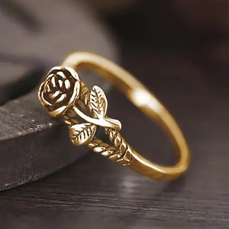 Women's Elegant Flower Design Engagement Ring, Proposal Ring, Promise Ring Gf, Trendy All-match Promise Ring for Women & Girls, Fashion Vintage Jewelry As Gift for Daily & Party Decor, Wedding Promise Rings, Rose Flower Ring, Floral Design Ring