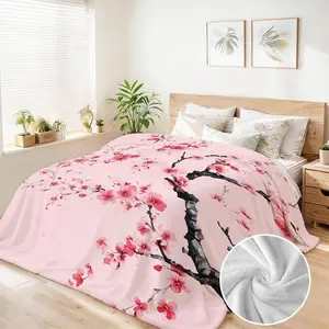 Mothers Day Plum Blossom Throw Blanket 90x108 Soft Flannel Gift For Mom Grandma Floral Bed Decor Vintage Floral Cross Design Cloud-Soft Polyester Fleece Machine Washable outdoorfun
