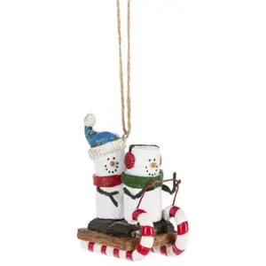 Ganz Smores On Toboggan Marshmallow Snowman Resin Holiday Christmas Ornament 2.7 inch