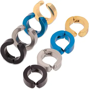 8- Non- Ear Clips - Stainless Steel  Ear Hoops for Men and Women, 4 Colors