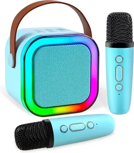 Portable Bluetooth Karaoke Machine with 2 Dual Wireless Microphones LED Nightlight Subwoofer IPX4 Waterproof Natural Sound Compact Design for Halloween Birthday Gifts Great Song Audio RAMADAN Decoration USB Speaker Blue