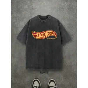 Unisex Christian "God Heals" T-Shirt - 230g Heavyweight Pure Cotton, Vintage Retro Washed Single-Sided Print, Comfortable Street Style Fall Shirt, Christian Scripture Gift Valentine's Day Valentine's Day gift hooded sweatshirt round-neck sweatshirt