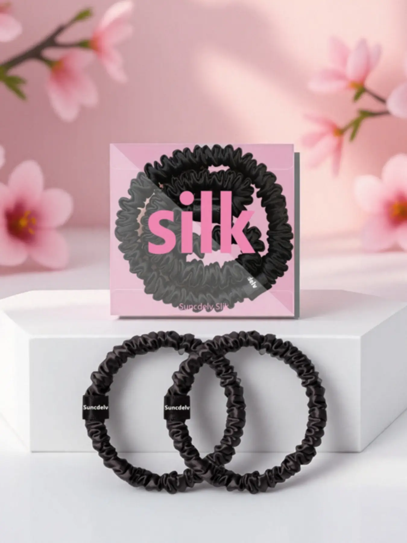 2PCS 100% Pure Mulberry Silk Hair Scrunchies Silk Hair Ties Hairbands Ponytail Holders Solid Color Natural Hair Accessories Elastic Hair Accessory 22Momme Scrunchies For Hair