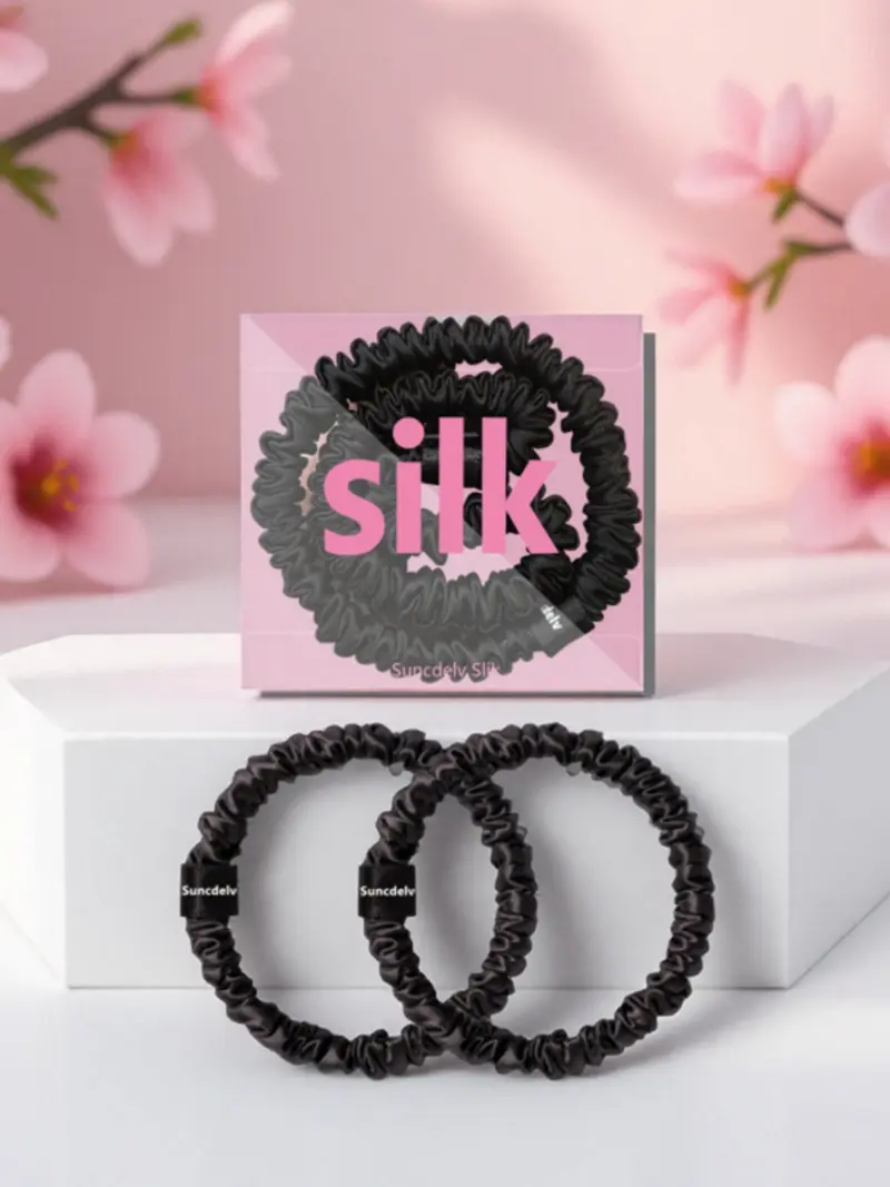 Silk Hair Ties 9 Pack Black Elastic Ponytail Holders for Women Girls Gift Box Amazon.com : Satin, Silk Hair Ties Black Small Mini Scrunchy  main image 3