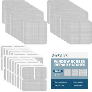 48 Sheets Window Screen Patches Repair Kit, 4 Sizes Window Screen Repair Tape, Strong Adhesive, Fiberglass Quick-Access (Black)