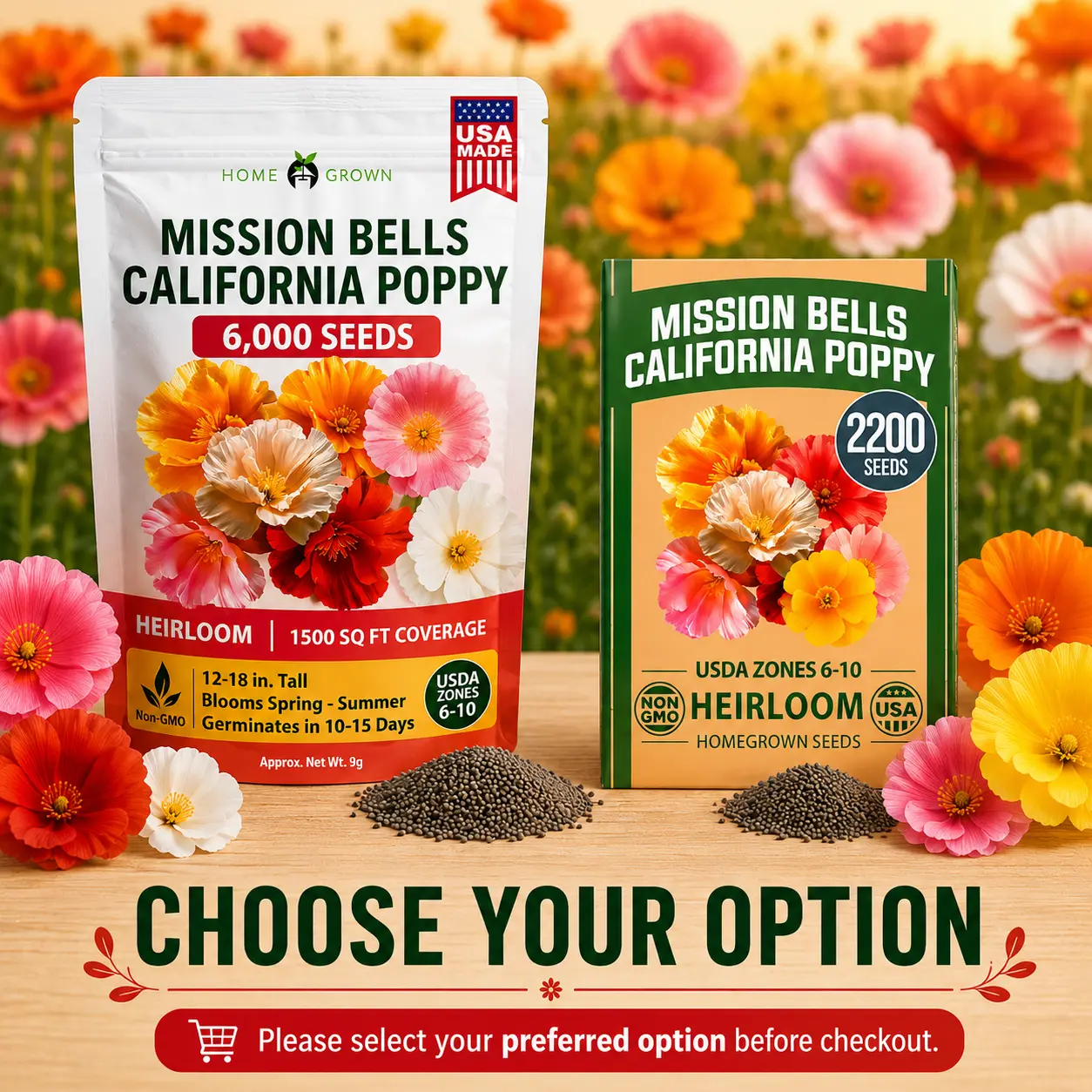California Poppy Mission Bells Seeds for Planting Indoors or Outdoors – Heirloom Wildflower Seeds for Home Gardening, Pollinator Friendly Flower Beds, Drought Tolerant Blooms & Ornamental Landscape Growing