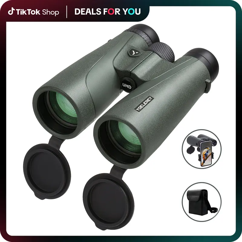 15x52 UHD Portable Optical Zoom Binoculars for Adults, High-Powered Weather Resistant Outdoor Gear with 23mm Large Eyepieces, BAK4 Prism, 18mm Low-Light Glass, Ideal for Wildlife Observation, Hunter Gifts