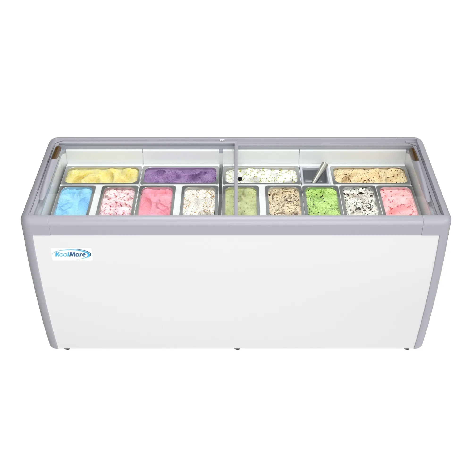 70 in. Freestanding Gelato Dipping Cabinet Display Freezer with Sliding Glass Door, 13 Pans, 20 Cu. Ft. All-in-1 Unit for Restaurant & Cafe, KM-GDC-71SD, Manufacturer Warranty