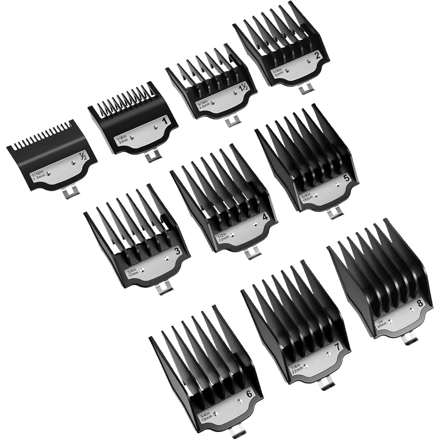 Professional Wahl Hair Clipper Guards Set - 10 Pcs Multi-Size Plastic Coded Guides #3170-400 (1/16" to 1") Compatible with All Wahl Clippers, Plastic Guards