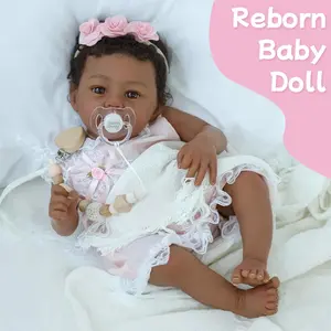 [WOOROY] Reborn Baby Doll Abigail - Excellent Birthday & Christmas Gift, 18 In Africa American Newborn Realistic Baby Doll with Soft Weighted Cloth Body, Gift Toys for Ages 3+ Cuddly Doll Gift Girl Dolls