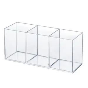 Clear Acrylic Silverware & Pen Organizer Caddy, Transparent Plastic Silverware Holder, Perfect for Office, Bedroom, and Bathroom Storage
