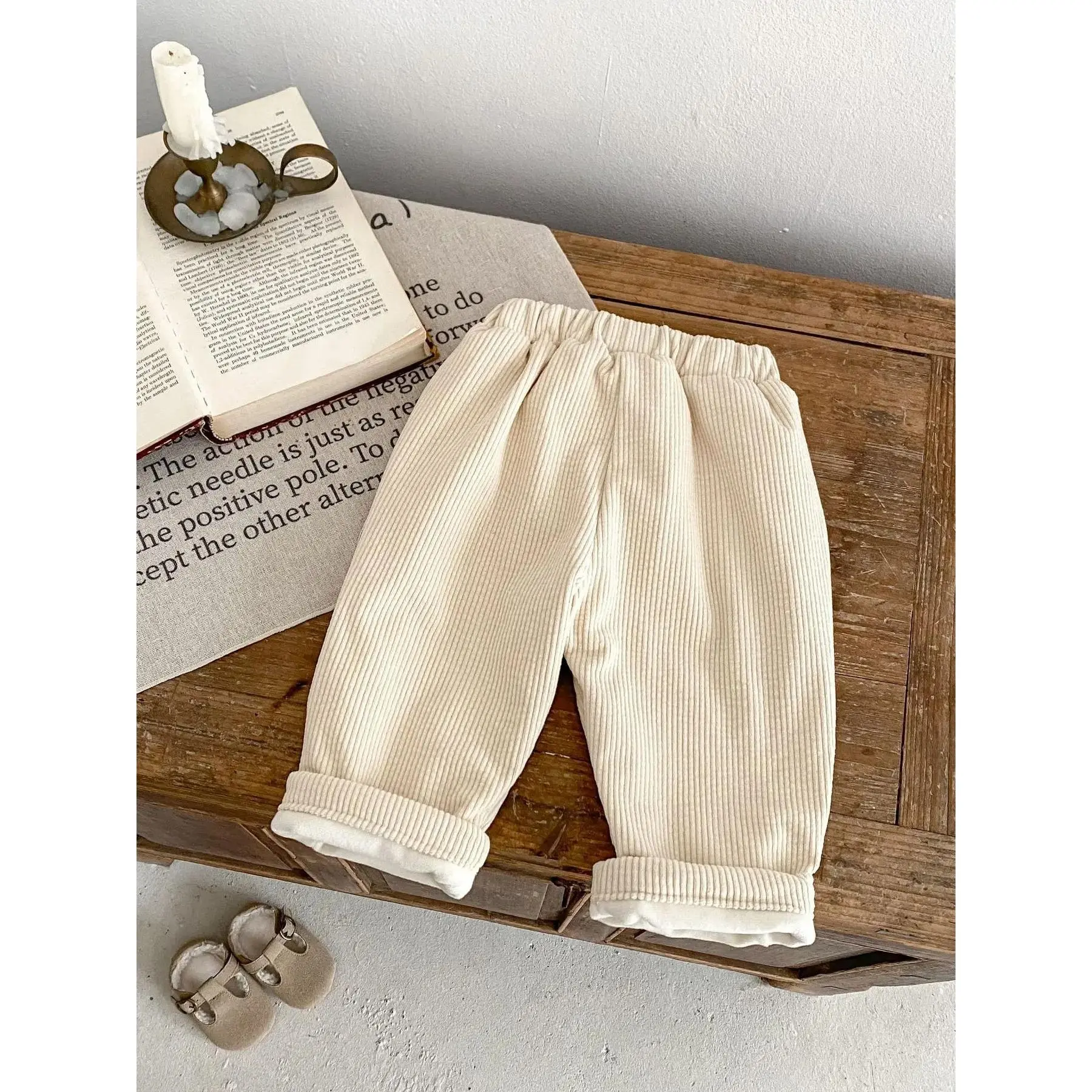 NewAutumn Winter New Baby Boys Girls 0-3 Years Casual Straight Leg Pants Knee Protection Embroidered Corduroy Fleece Long Pants Baby Boy Clothes