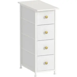 Narrow Dresser Cabinet Vertical Slim Dresser Chest of Drawers Skinny Storage Tower for Small Spaces Gaps Closet Bedroom Bathroom Small Fabric Drawer Unit (White, 4 Drawers)