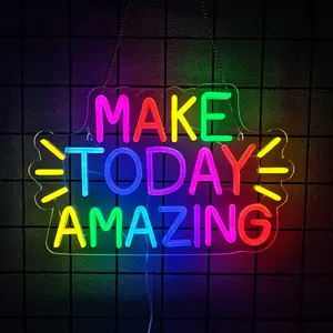 Make Today Amazing Neon Sign Positive and Upward Quote Neon Light Sign for Wall Decor Rainbow Color  Light Up Sign for Home Cafe Party Wedding Birthday School