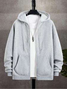 Cardigan hoodie men's hooded casual outdoor warm men's jacket American solid color zipper hoodie college style simple fashion versatile