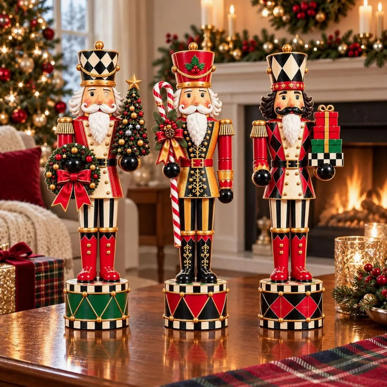 Christmas Nutcracker Wooden Block: Holiday Soldier Figurine Set, Festive Decor