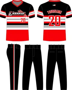 Custom Softball Uniform Red and Gray Stripe