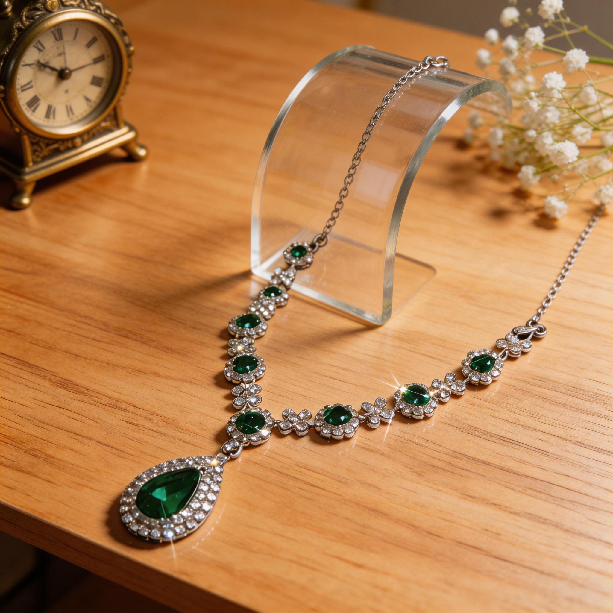 Dainty Hypoallergenic Emerald Jewelry Set, CZ Embellished, Perfect for Wedding/Gala, a Thoughtful Gift Hypoallergenic Elegant Emerald Jewelry Set, 2-in-1 Wear, a Loving Gift for the Classy Woman