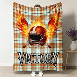 1pc Football Helmet Victory Flannel Blanket, Soft Warm Plaid Blanket, Flame Design Cozy Throw Blanket, Suitable for Sofa Bed, Sports Fan Gift, Game Day Decor
