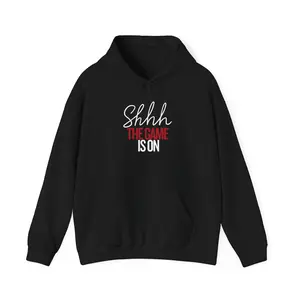 Menswear Unisex Heavy Blend™ Hooded Sweatshirt - "Shhh The Game Is On" Graphic, Ribbed Fabric, Classic Stylish Hem, Decoration Tops for Everyday Wear