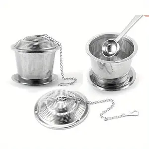 2Pcs/Set Tea Infuser with Tea Scoop and Drip Dray,Stainless Steel Tea Strainer,Includes Chain Hook for Easy Pouring,Tea Accessories,Kitchen Tools,Halloween Christmas Gifts,Hand Tools Kits