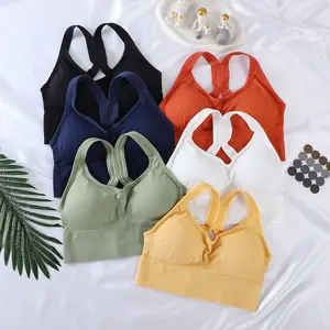 Women's 3/4-Piece Solid Criss Cross Sports Bra, Seamless Adjustable Wireless Bralette - Comfortable Breathable Shockproof, Push Up Lingerie Top for Yoga/Gym/Everyday Wear, Summer & Fall Activewear