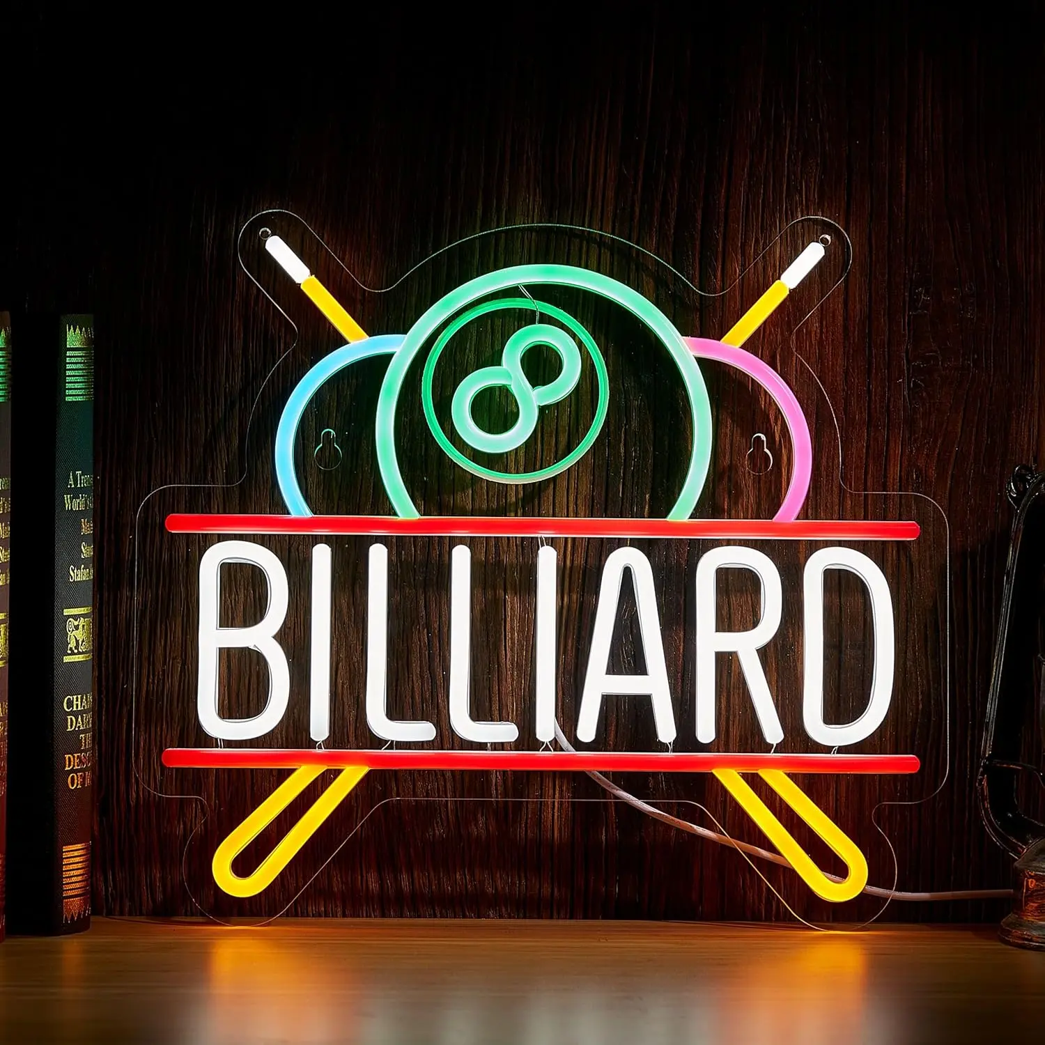 Bada Bing Billiards Neon Sign Artwork - USB-Powered Dimmable LED Wall Decor, 1 Game Theme Silicon Sign (1.9 lbs, 16.5 in x 12.6 in) with Brightness Control for Adults' Pool Room, Indoor Use US Home Pub Bar Lights