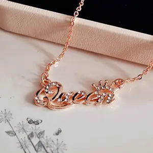 Hot Romantic Gold Color Queen Crown Chain Necklace Zircon Crystal Necklace Girl Women Fashion Jewelry Birthday Gifts