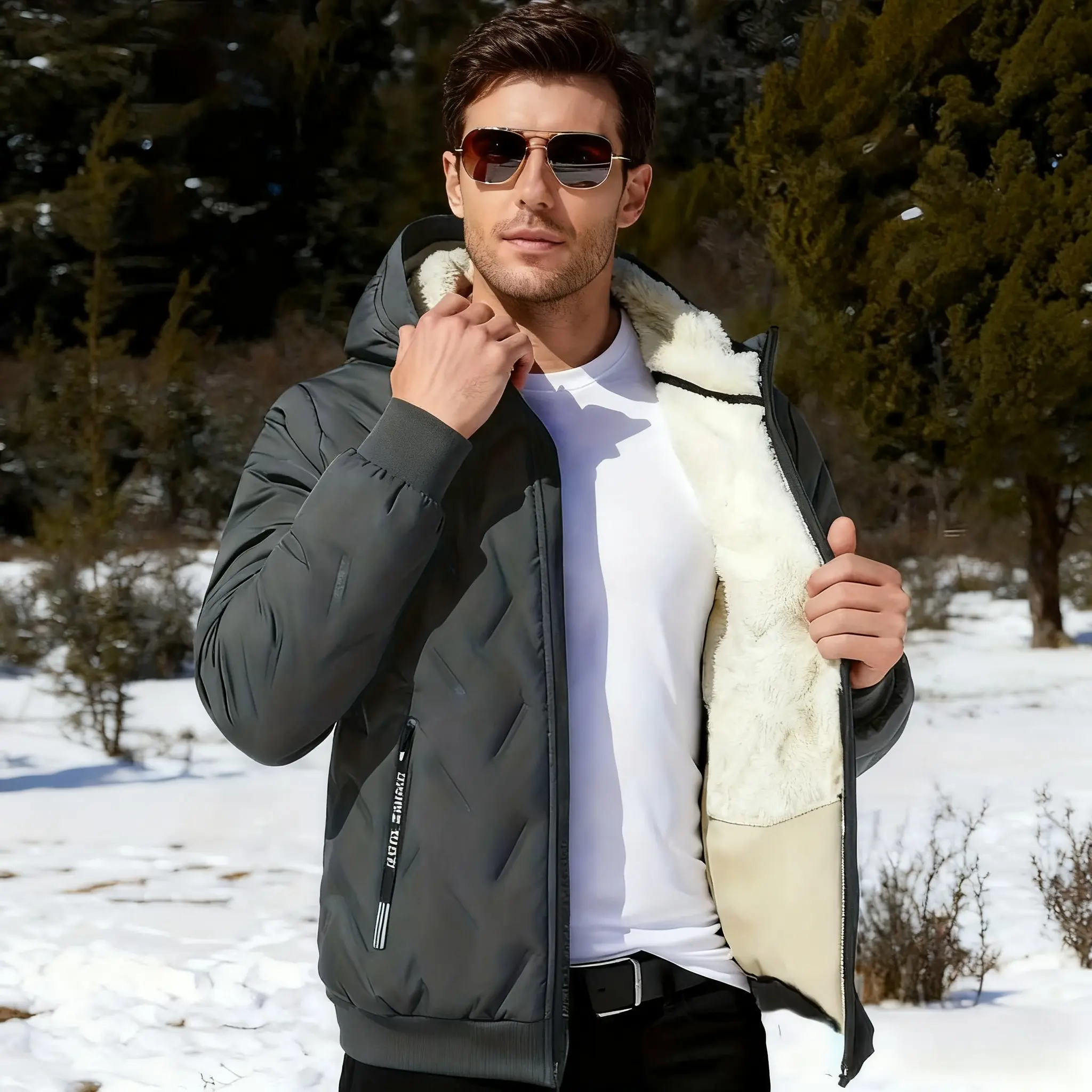 Autumn Winter Men’s Jacket - Sherpa-Lined Thickened, Fleece-Added Warm Coat for Daily Casual & Outdoor Menswear Tops winter outfits men heated jacket winter clothes men's fall outfits zip jackets coat