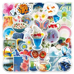 Tropical Summer Themed Sticker (50pcs), Self Adhesive Decorative Sticker, DIY Decals for Water Bottle, Laptop, Cellphone Case, Scrapbooking, Journal Making, Screen Protector