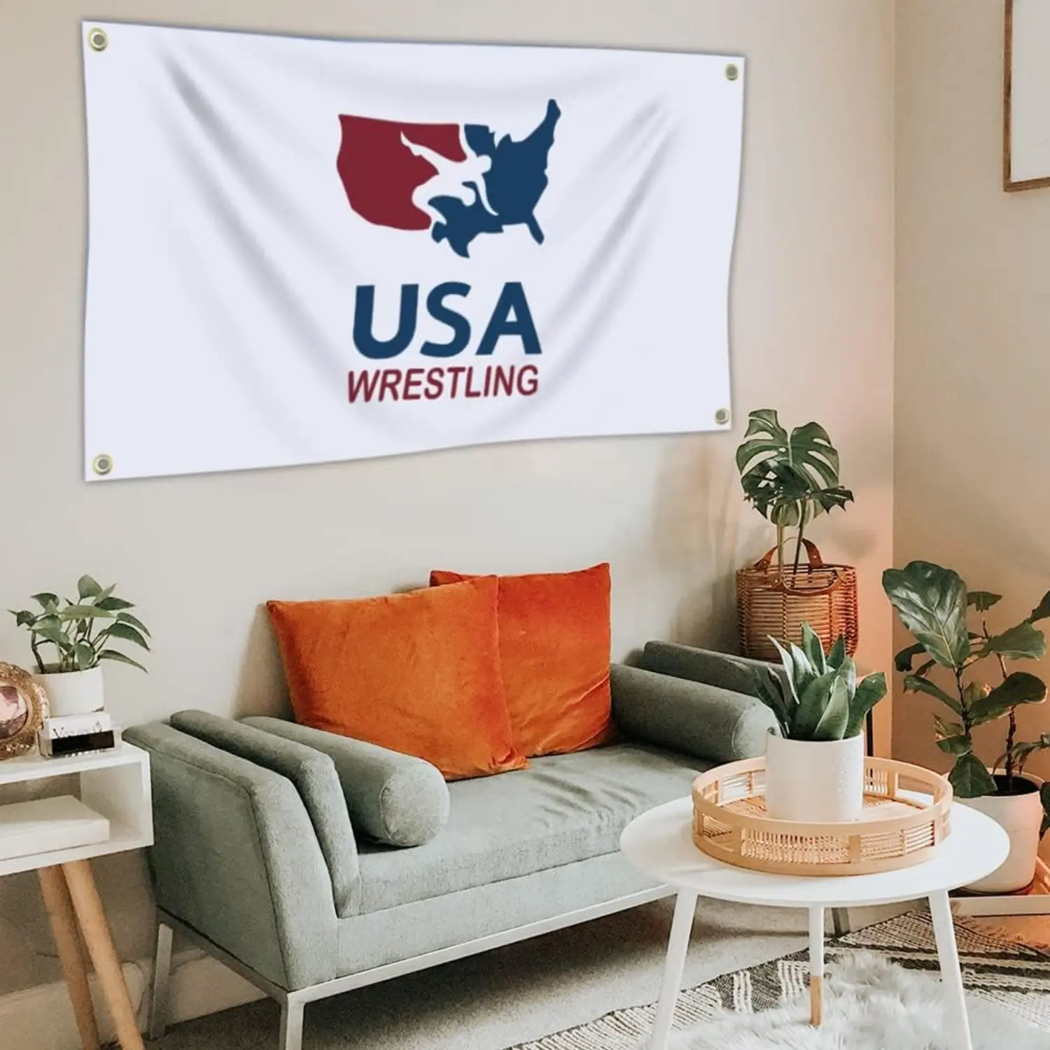 USA Wrestling Flag Print Tapestry, 1-Sheet Single-Sided 3x5 Ft Home Decor Banner for Man Cave Dorm Wall Hanging, Indoor-Outdoor Home Supplies