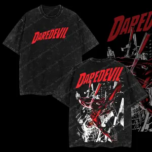 BoldThreads Daredevil Matt Murdock The Man Without Fear – Devil of Hell’s Kitchen MCU Comics Edition Double Printed Oversize Lightweight Acid Washed Tee Graphic Design Top 100% Cotton 250gsm Streetwear Superhero T-Shirt Menswear Womenswear