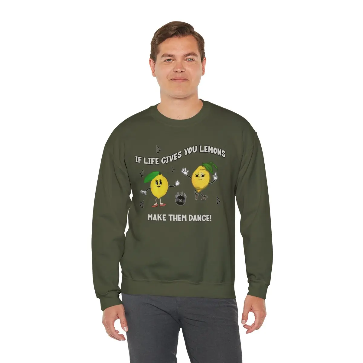 Funny Lemons Dance Unisex Sweatshirt, Lemon Lover Gift, Humorous Crewneck Jumper, Citrus Print Apparel, Life Quotes Top Classic Cotton Menswear Fabric
