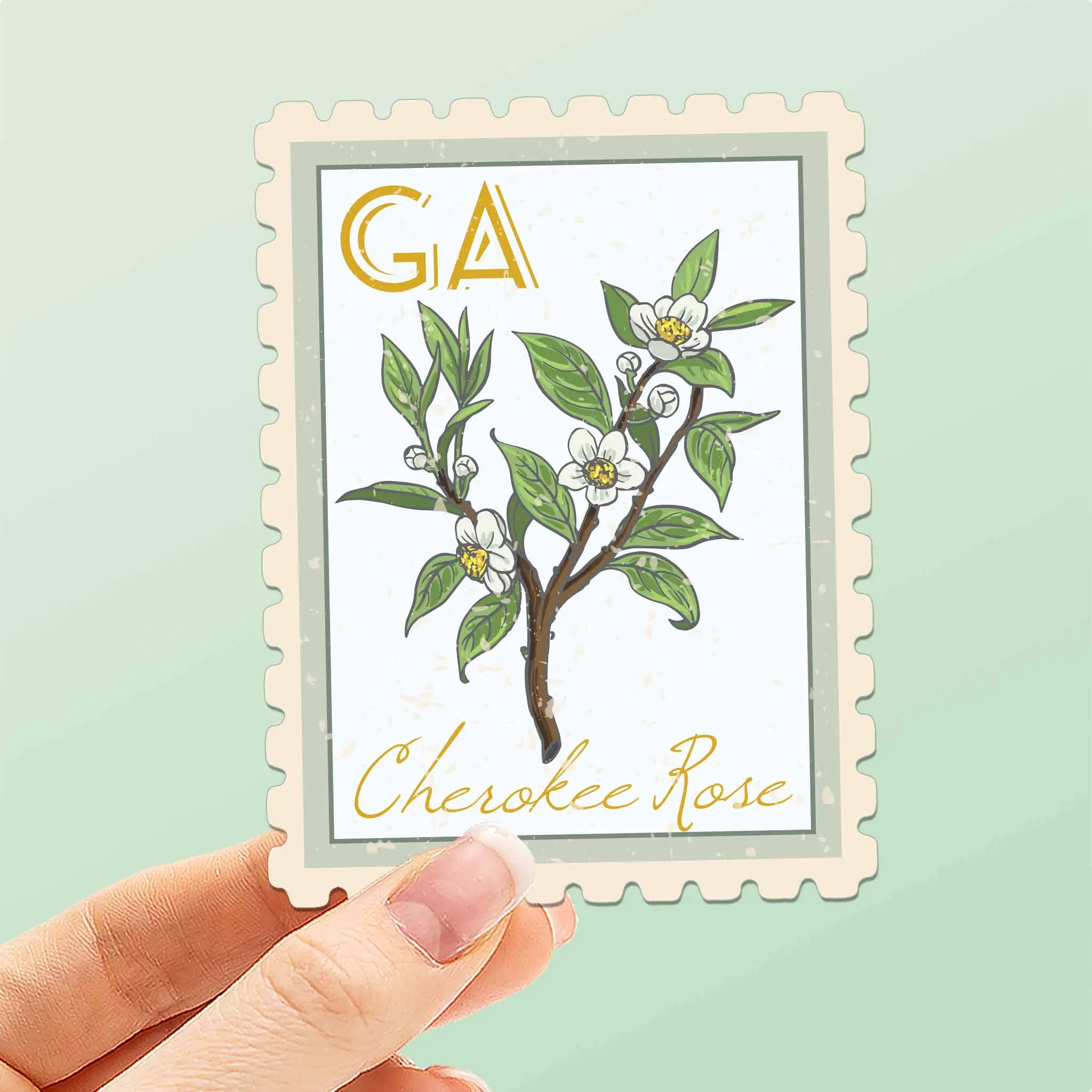 Georgia State Flower Cherokee Rose Sticker - GA Vintage Stamp Decal