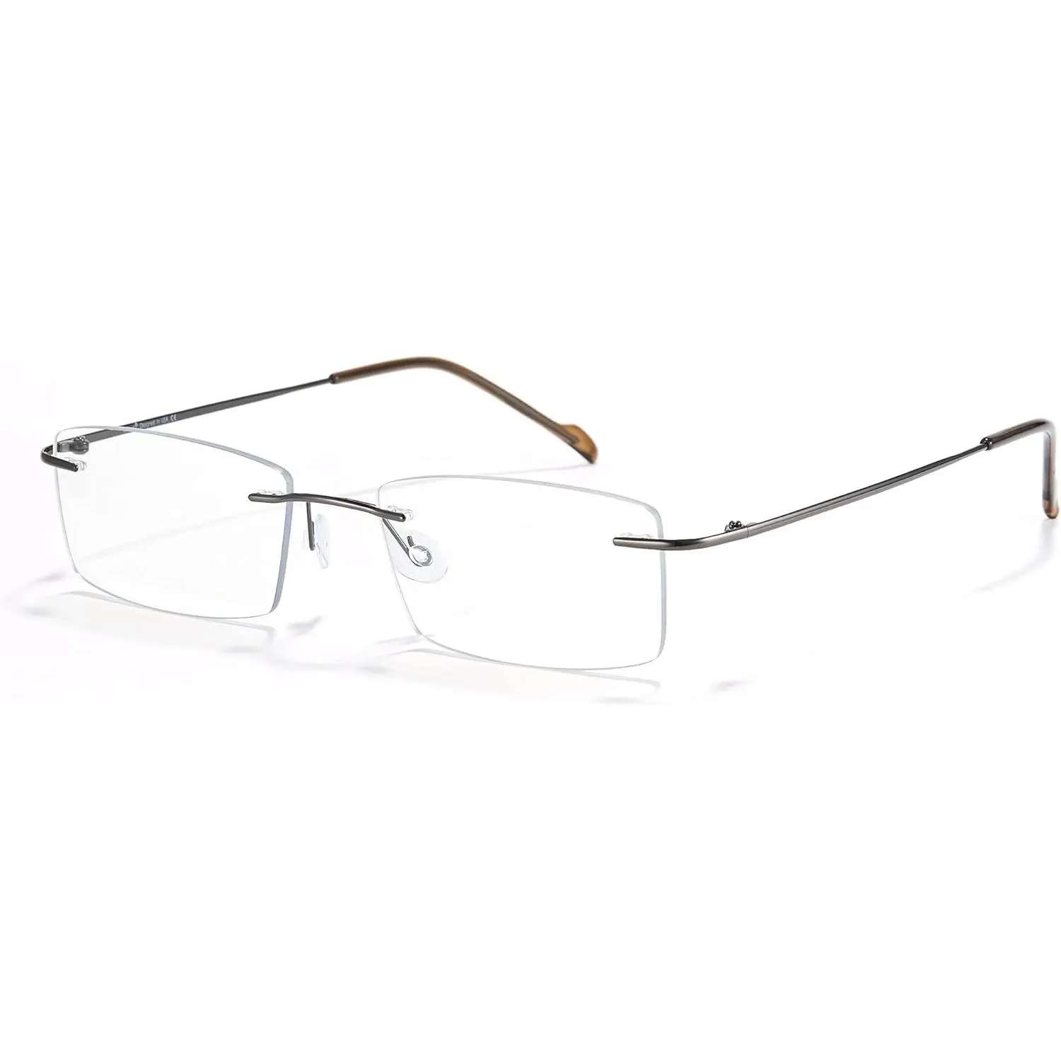 Titanium Small Rectangle Glasses for Men Blue Light Blocking Eyewear Ultralight Anti Eye Strain Rimless Eyeglasses Reduce  Gunmetal Frames