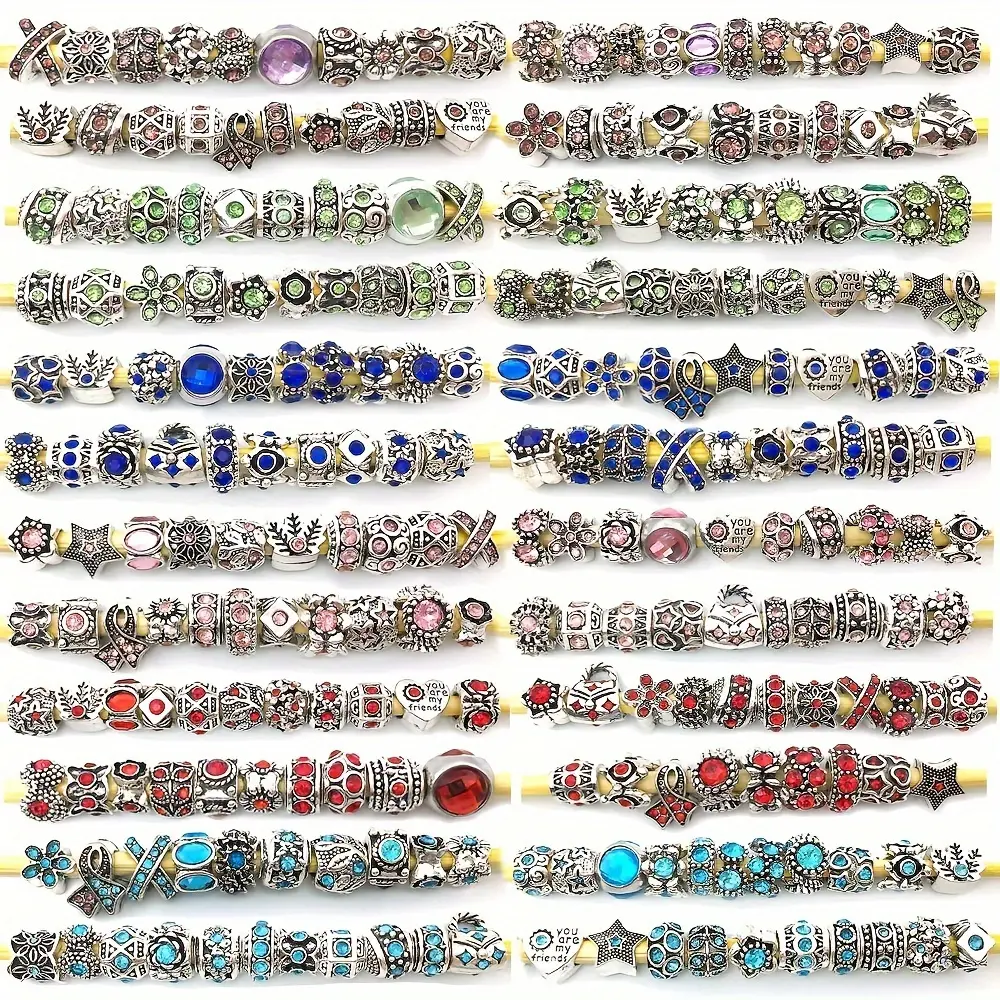 Alloy Accessories Box with Large Hole Spacing Beads, Metal Rhinestones - Decoration Items for DIY Pendant and Bracelet Jewelry Making