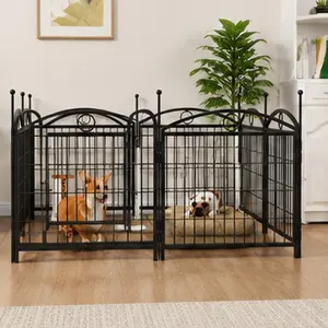 24-Inch 8-Panel Metal Dog Playpen Folding Pet Exercise Pen with Door, Heavy Duty Puppy Fence for Large Medium Small Dogs, Indoor Outdoor Portable Dog Gate Enclosure, Black, Home Furniture and Household Product Search Terms for US Online Shopping