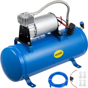 Father's Day Gift VEVOR 12V Train Horn Air Compressor with Tank 120PSI Air Car Compressor Portable Tire Inflator with 6 Liter Tank 1.6 Gallon for Train Horns Motorhome Tires