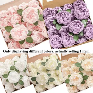 1 pack of 16 artificial peony flowers in pink, purple and white, blooming artificial peonies with stems, suitable for DIY wedding bouquets, floral centerpieces